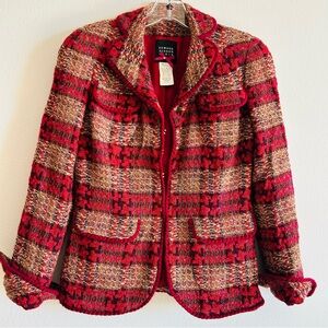 Edward Achour Paris Boucle Tweed Jacket Blazer Pink Magenta Red EU 36 US Small